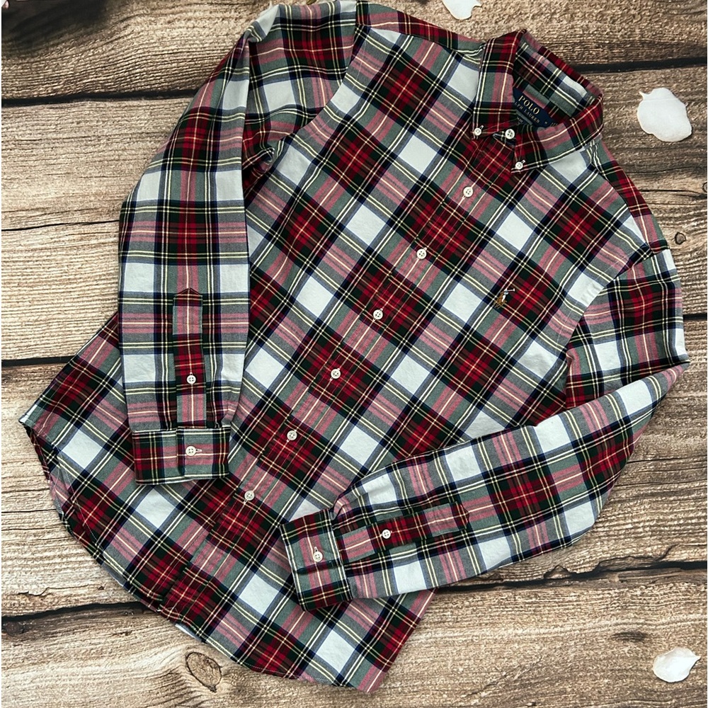 Polo by Ralph Lauren Red and Green Plaid Casual Button Down Shirt